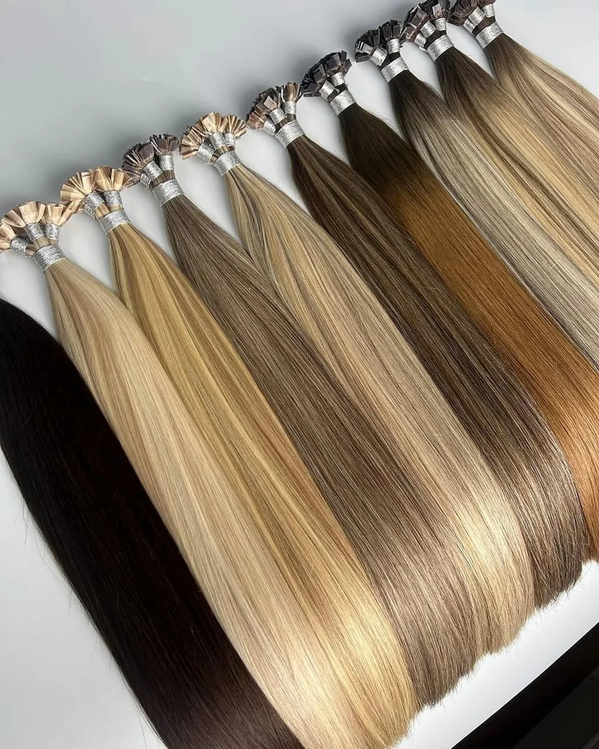 A selection of premium hair extension colour swatches